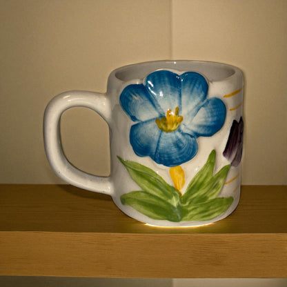 Sculpted Bloom Ceramic Cup - Blue