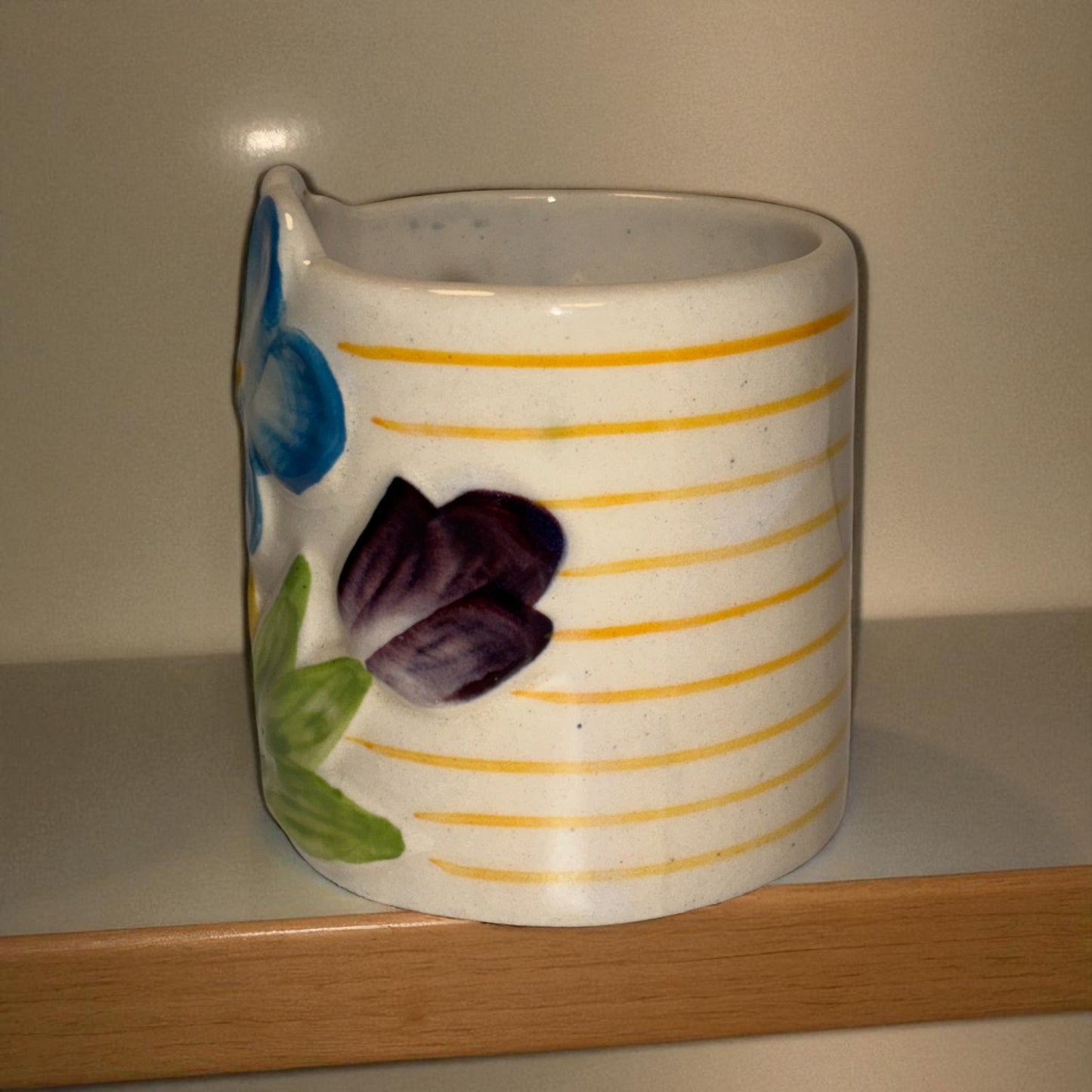 Sculpted Bloom Ceramic Cup - Blue