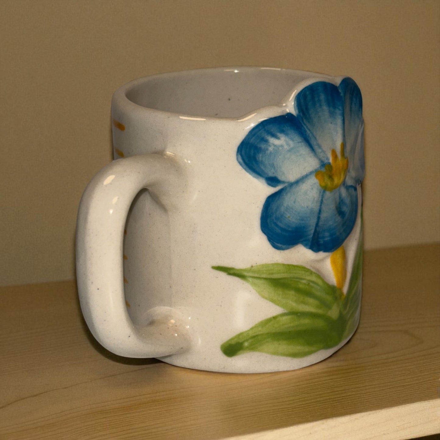 Sculpted Bloom Ceramic Cup - Blue