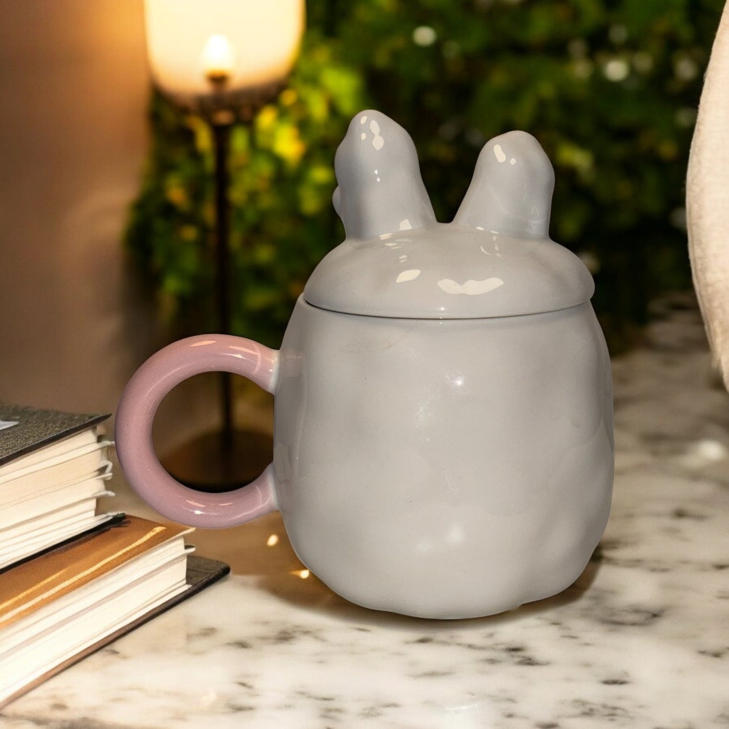 Blush Bunny Ceramic Mug (With Lid) - White