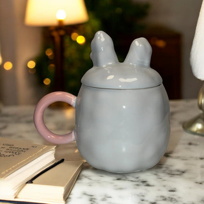 Blush Bunny Ceramic Mug (With Lid) - Blue
