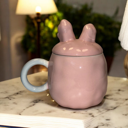 Blush Bunny Ceramic Mug (With Lid) - Pink