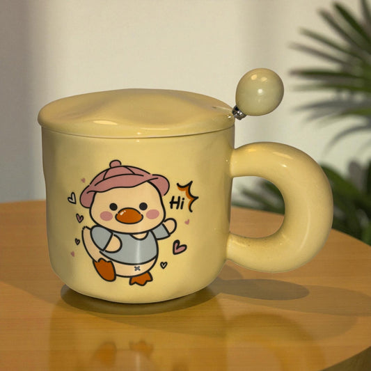 Tiny Greets Ceramic Mug (With Spoon and Lid) - Duck