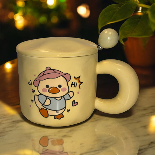 Tiny Greets Ceramic Mug (With Spoon and Lid) - Duck