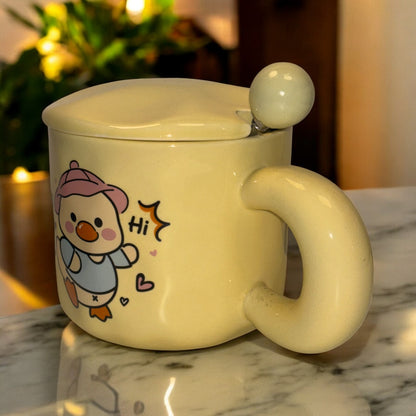 Tiny Greets Ceramic Mug (With Spoon and Lid) - Duck