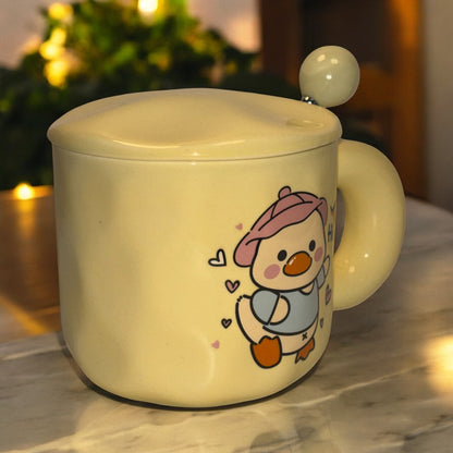 Tiny Greets Ceramic Mug (With Spoon and Lid) - Duck