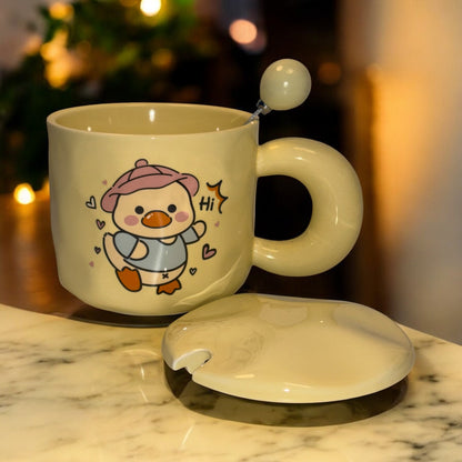 Tiny Greets Ceramic Mug (With Spoon and Lid) - Duck