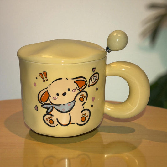 Tiny Greets Ceramic Mug (With Spoon and Lid) - Puppy