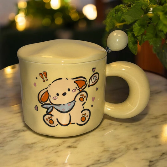 Tiny Greets Ceramic Mug (With Spoon and Lid) - Puppy