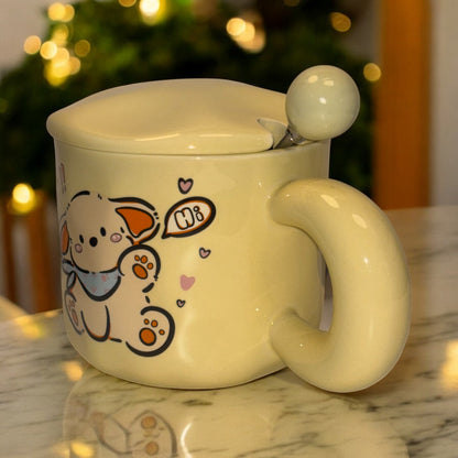 Tiny Greets Ceramic Mug (With Spoon and Lid) - Puppy
