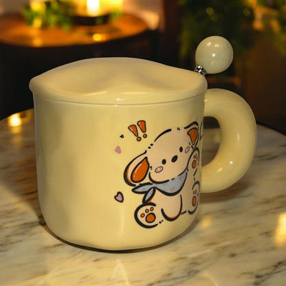 Tiny Greets Ceramic Mug (With Spoon and Lid) - Puppy