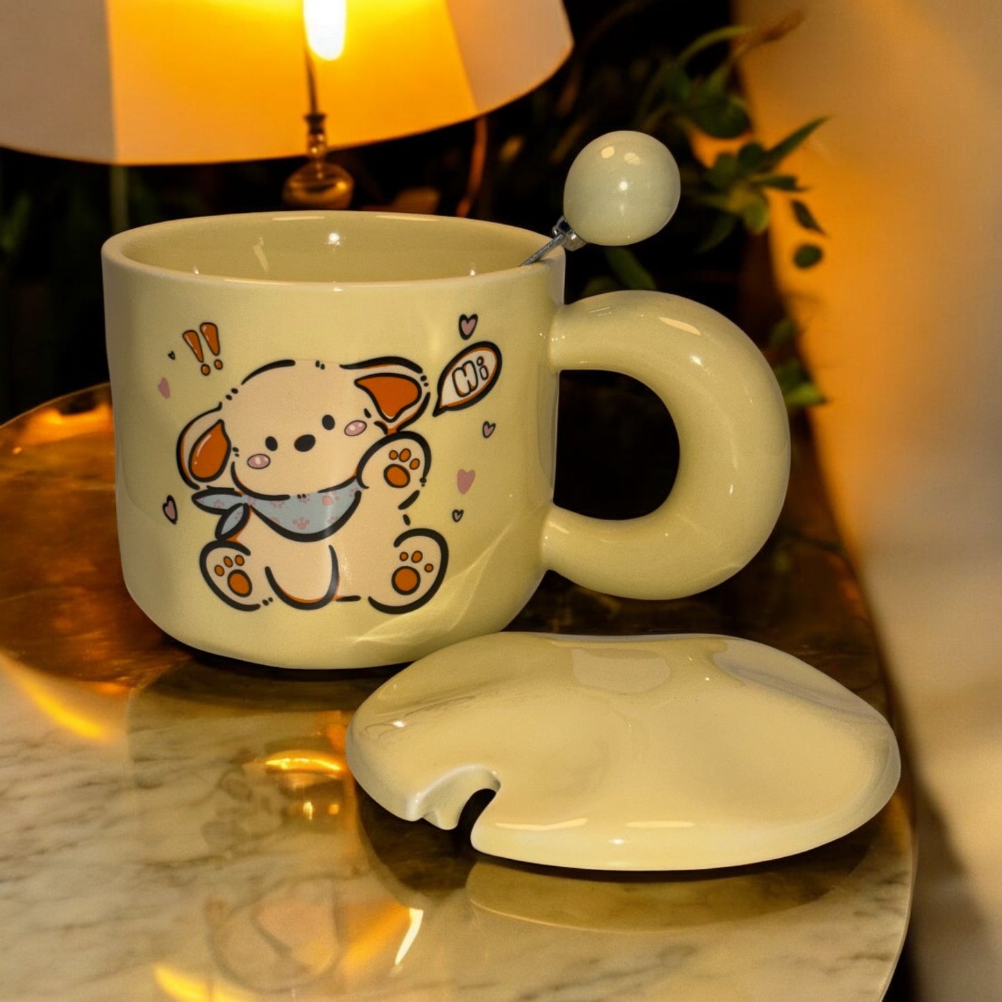 Tiny Greets Ceramic Mug (With Spoon and Lid) - Puppy
