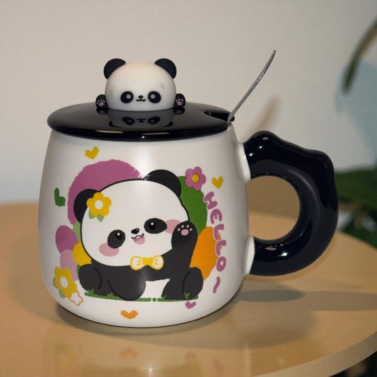 Panda Petals Ceramic Mug (With Spoon and Lid)