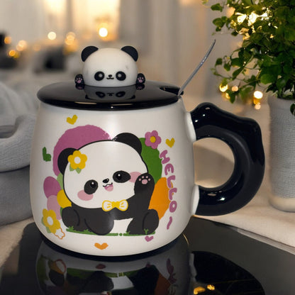 Panda Petals Ceramic Mug (With Spoon and Lid)