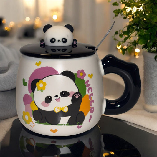 Panda Petals Ceramic Mug (With Spoon and Lid)