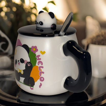 Panda Petals Ceramic Mug (With Spoon and Lid)