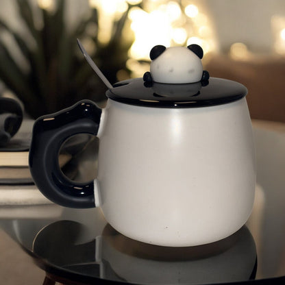 Panda Petals Ceramic Mug (With Spoon and Lid)