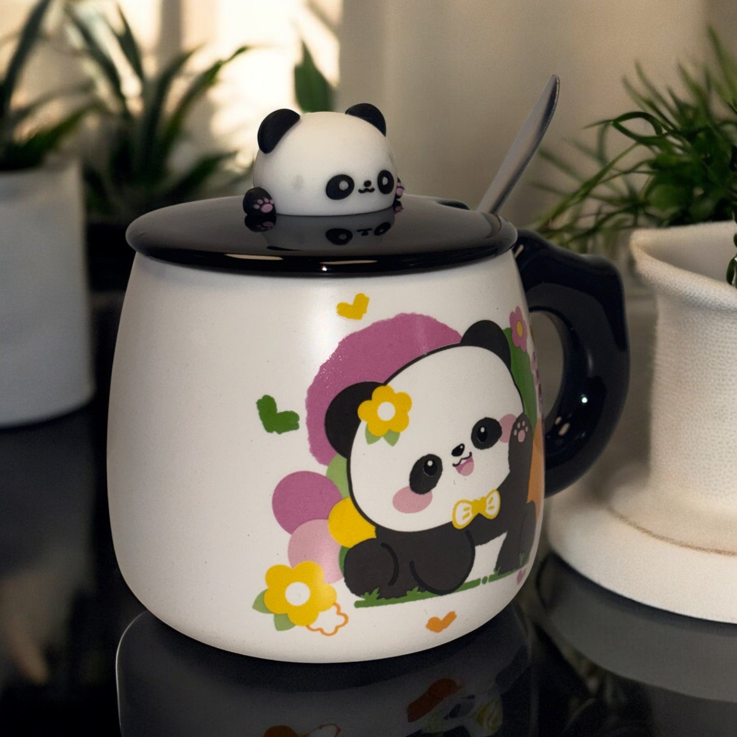Panda Petals Ceramic Mug (With Spoon and Lid)