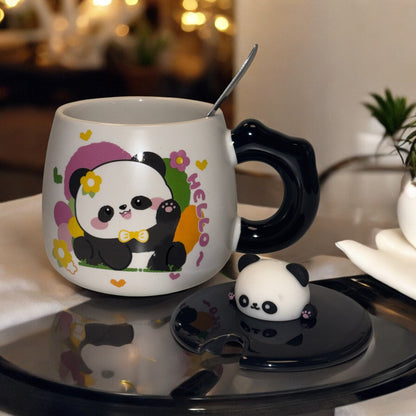 Panda Petals Ceramic Mug (With Spoon and Lid)