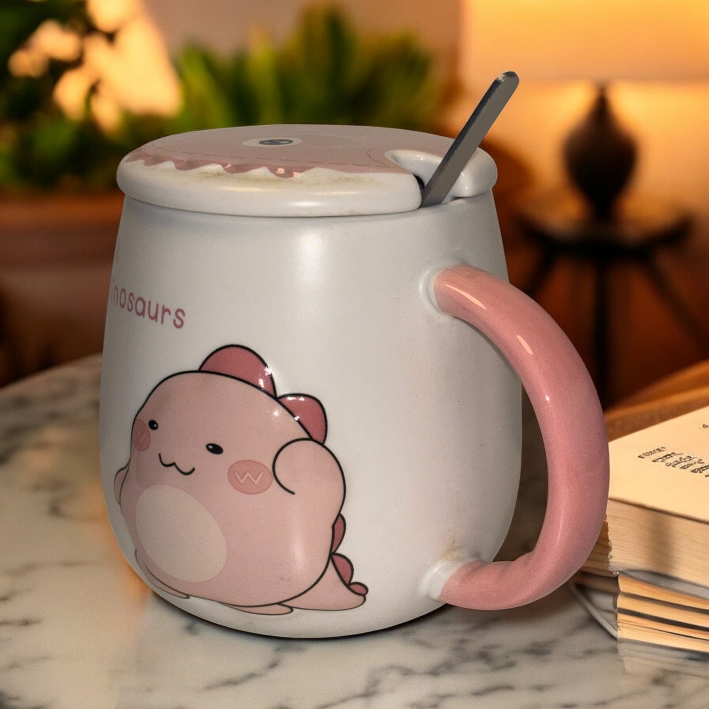 Pastel Roar Ceramic Mug (With Spoon and Lid)