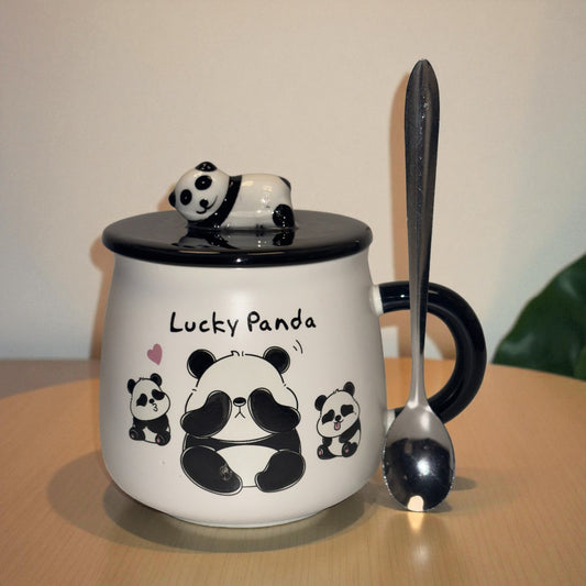 Fortune Panda Ceramic Mug (With Spoon and Lid)