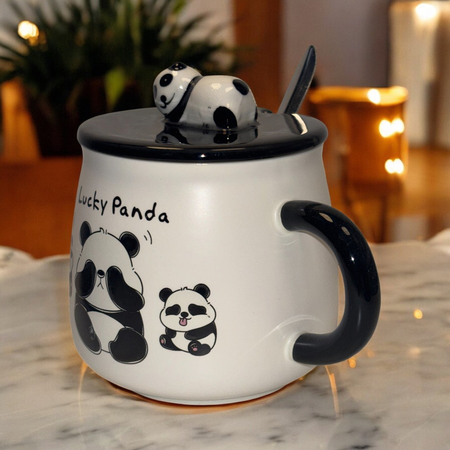 Fortune Panda Ceramic Mug (With Spoon and Lid)