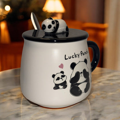 Fortune Panda Ceramic Mug (With Spoon and Lid)
