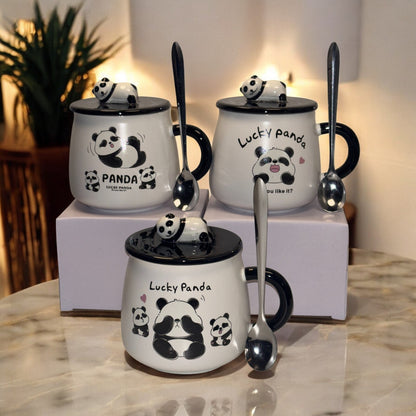 Fortune Panda Ceramic Mug (With Spoon and Lid)