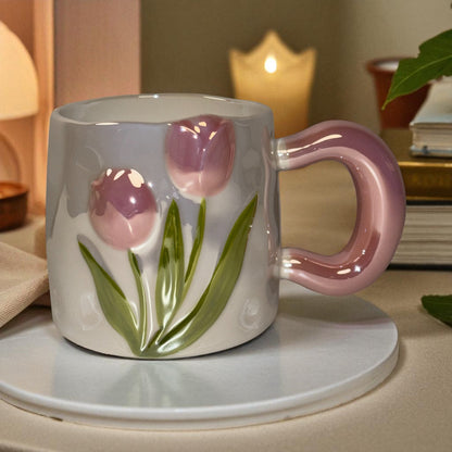 Tulip Meadow Ceramic Mug - Pink