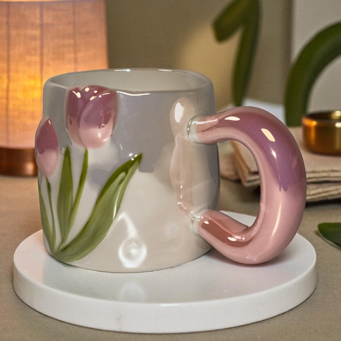 Tulip Meadow Ceramic Mug - Pink