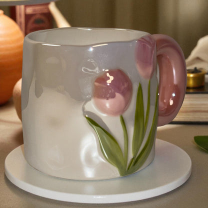 Tulip Meadow Ceramic Mug - Pink