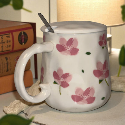 Blush Bloom Ceramic Mug (With Spoon and Lid) - Sakura