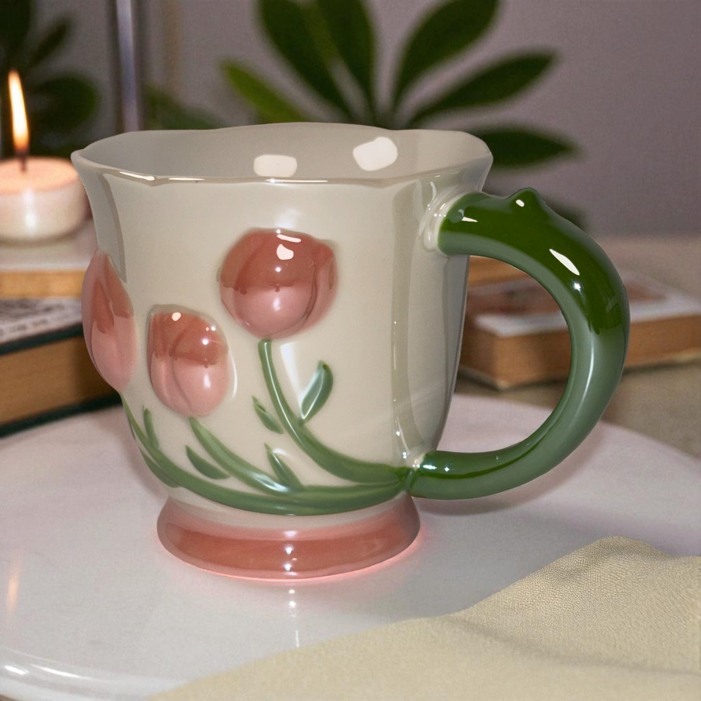 Tulip Buds Ceramic Mug - Red