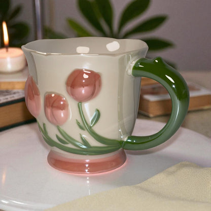 Tulip Buds Ceramic Mug - Red