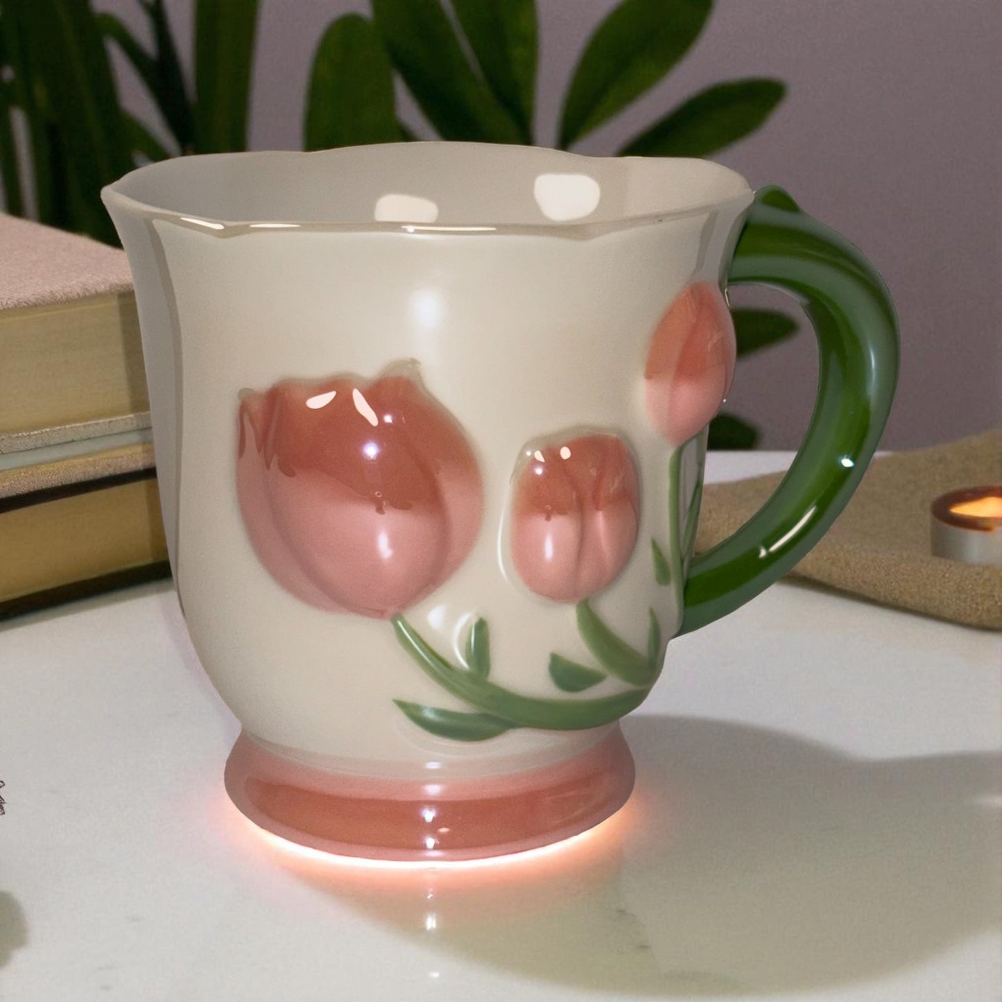 Tulip Buds Ceramic Mug - Red