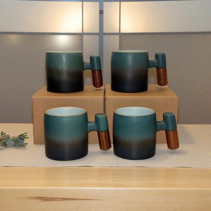 Wabi Fade Demitasse Cup (80 ml Espresso Cup) - Green and Black - Wooden handle