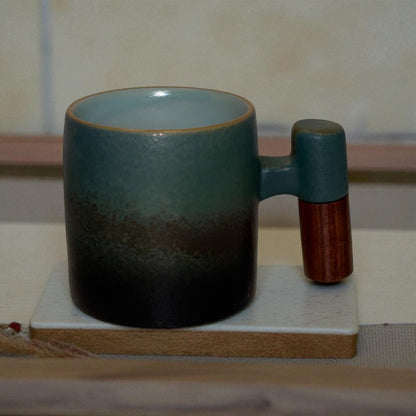 Wabi Fade Demitasse Cup (80 ml Espresso Cup) - Green and Black - Wooden handle
