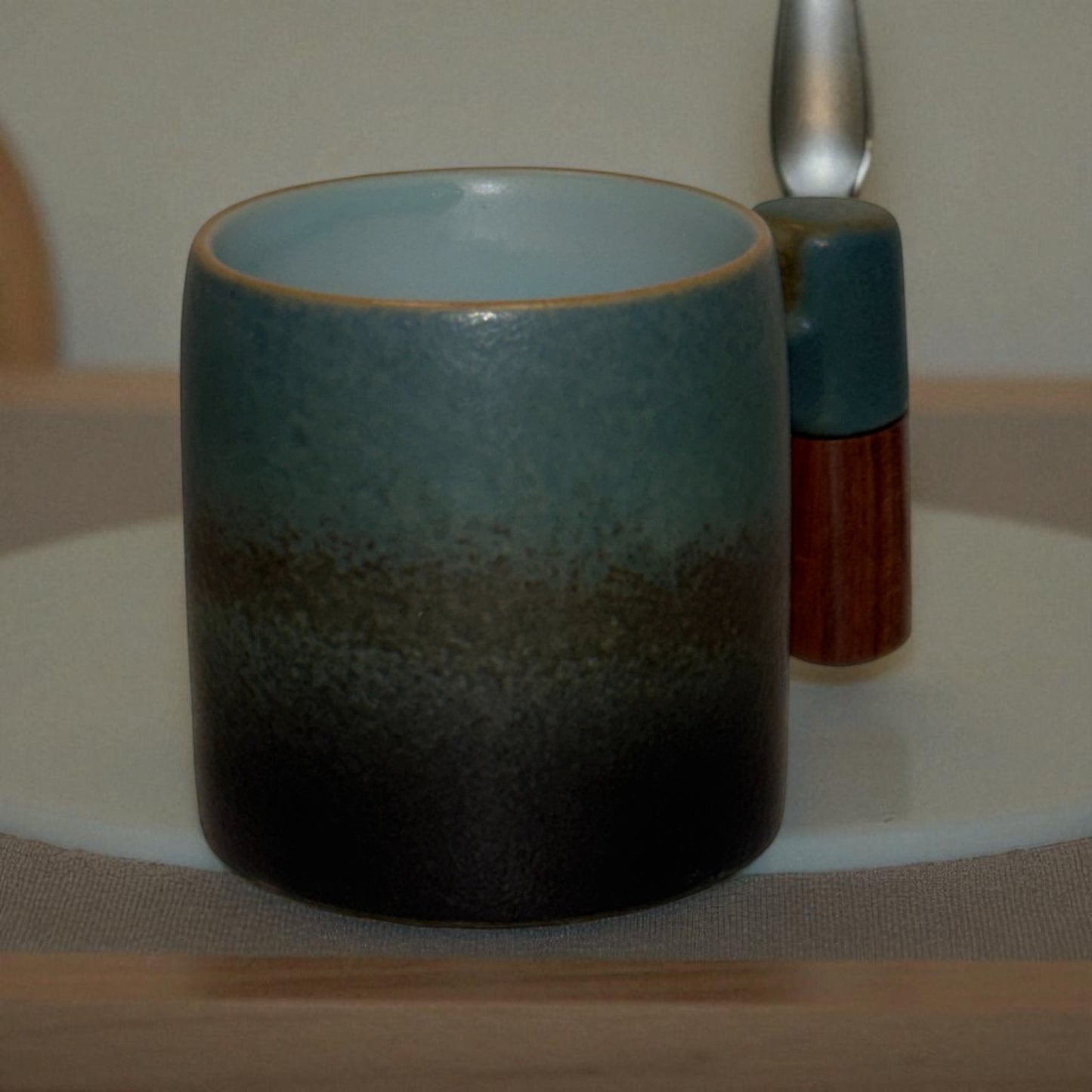 Wabi Fade Demitasse Cup (80 ml Espresso Cup) - Green and Black - Wooden handle