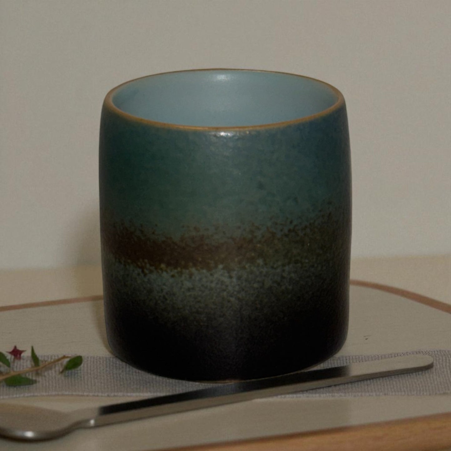 Wabi Fade Demitasse Cup (80 ml Espresso Cup) - Green and Black - Wooden handle