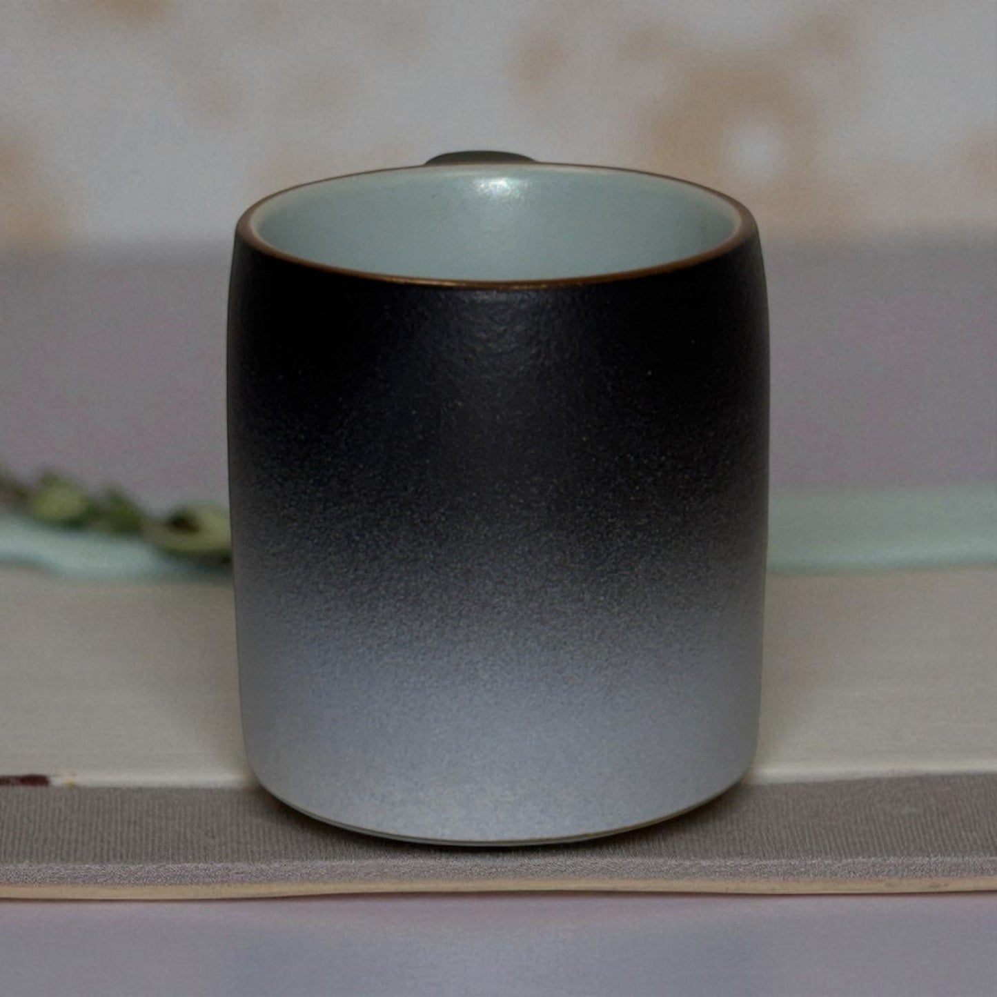 Wabi Fade Demitasse Cup (80 ml Espresso Cup) - Black and White - Wooden Handle