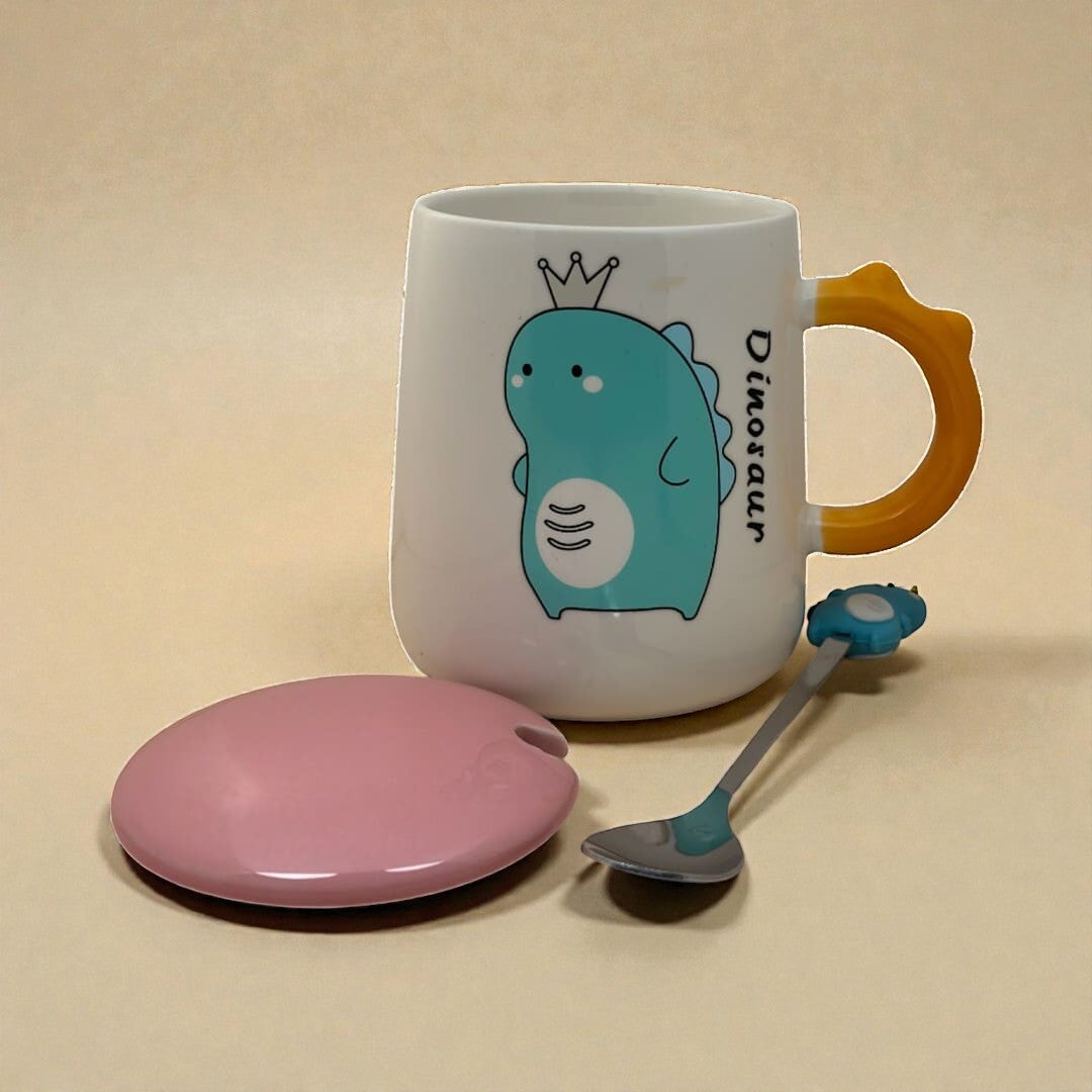 Dino Majesty Ceramic Mug (With Spoon and Lid)
