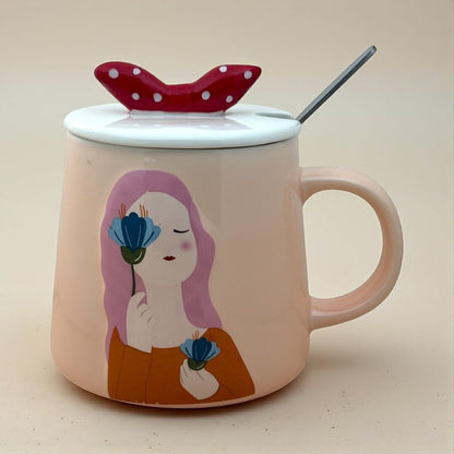 Serene Savage Ceramic Cup (With Spoon and Lid)