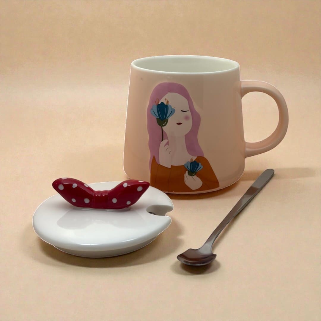 Serene Savage Ceramic Cup (With Spoon and Lid)