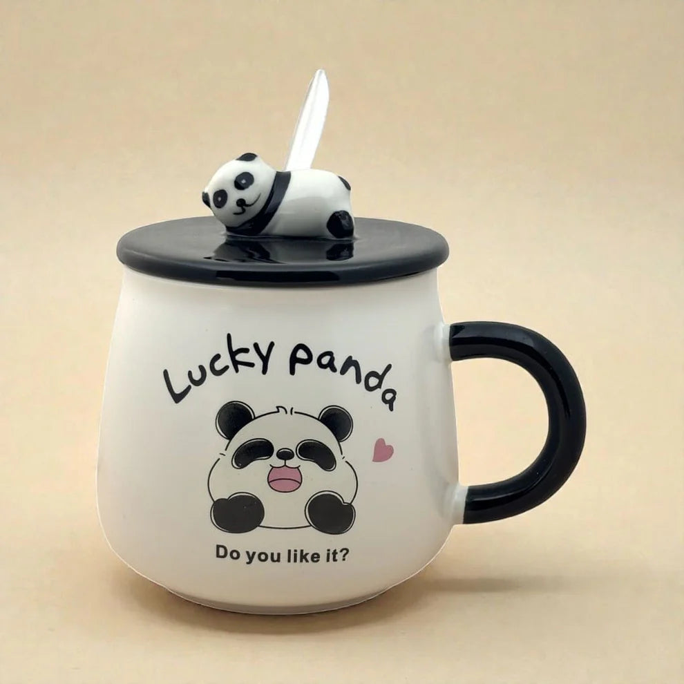 Fortune Panda Ceramic Mug (With Spoon and Lid)
