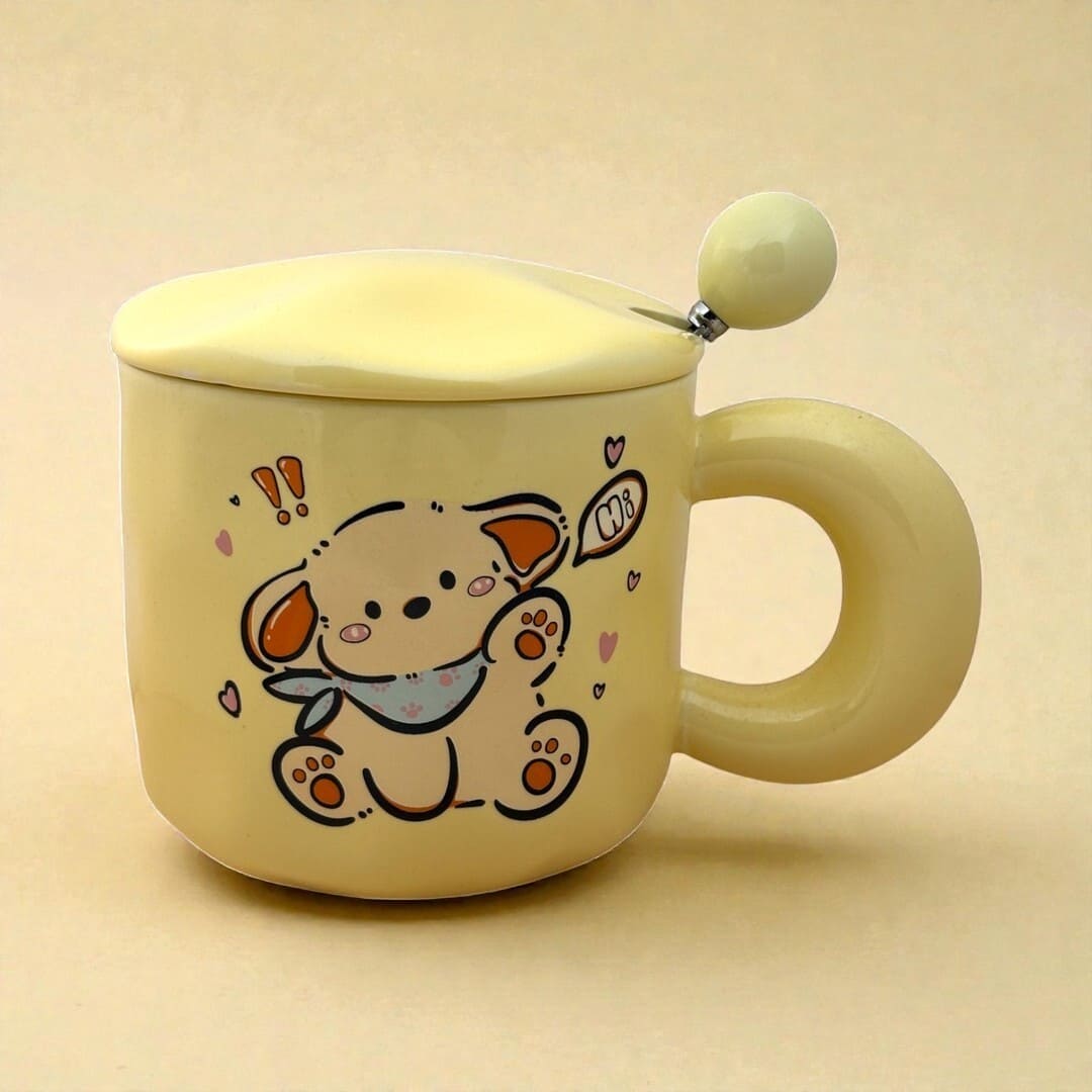 Tiny Greets Ceramic Mug (With Spoon and Lid) - Puppy