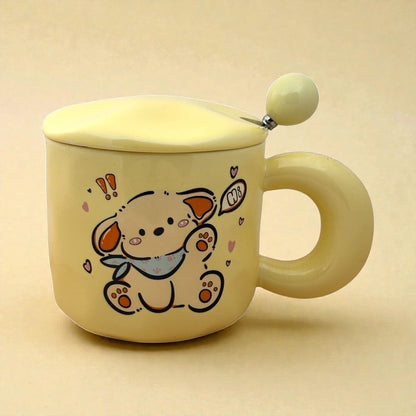 Tiny Greets Ceramic Mug (With Spoon and Lid) - Puppy