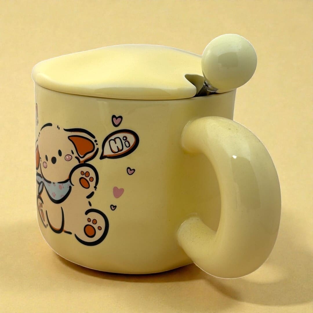 Tiny Greets Ceramic Mug (With Spoon and Lid) - Puppy
