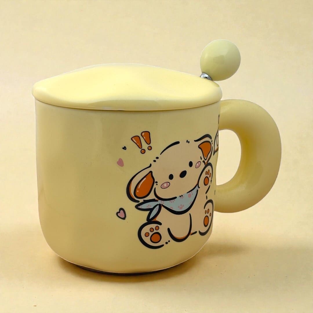 Tiny Greets Ceramic Mug (With Spoon and Lid) - Puppy