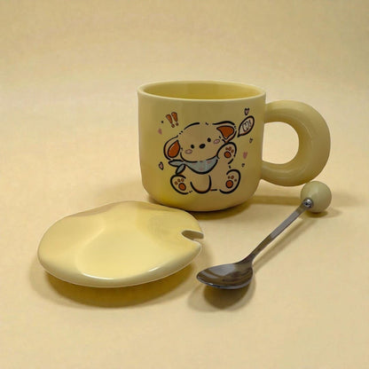 Tiny Greets Ceramic Mug (With Spoon and Lid) - Puppy