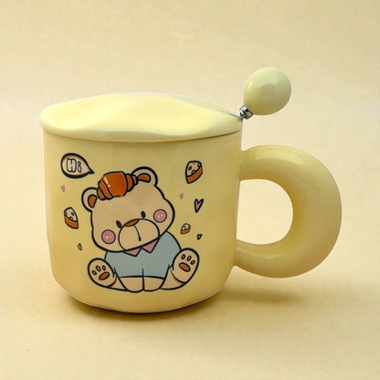 Tiny Greets Ceramic Mug (With Spoon and Lid) - Teddy